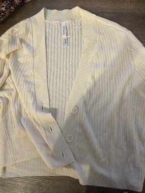 SOMA Cream Ribbed Button-Front Sweater Cardigan cropped